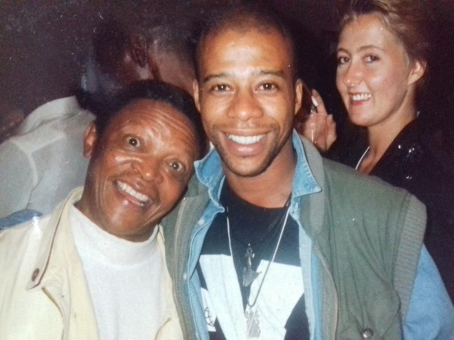 Ronnie McGrath backstage with the late Hugh Masekela, after a show with The London Afro Blok.